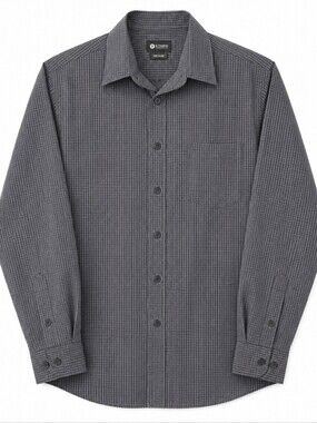 Haggar Men's Grey Micro-Check Long Sleeve Dress Shirt L/G